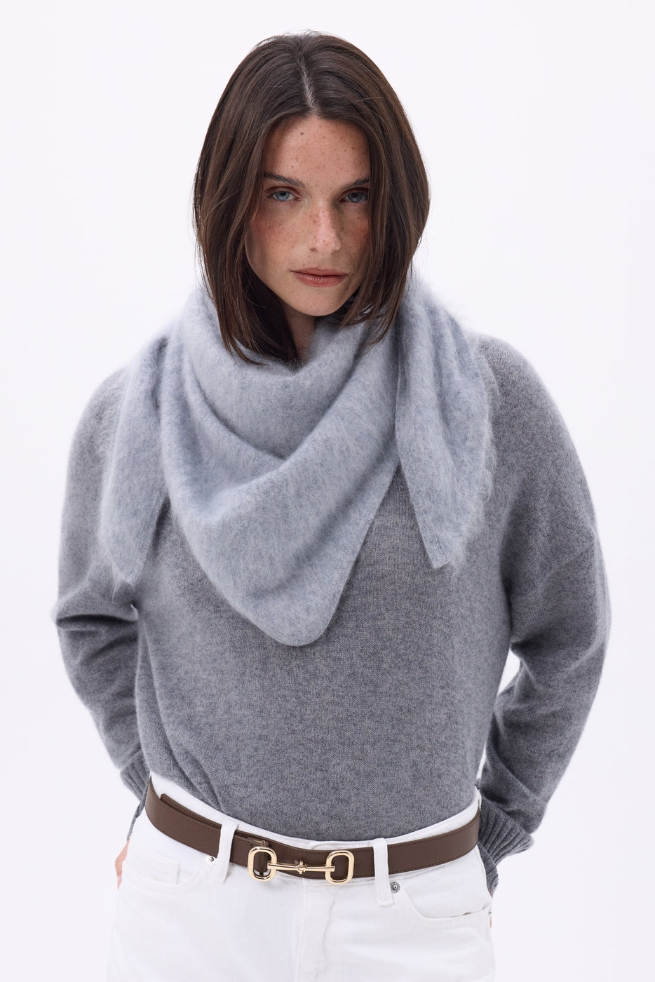 Bandana triangular oversize – cachemira cepillada Brea - gris claro - mujer