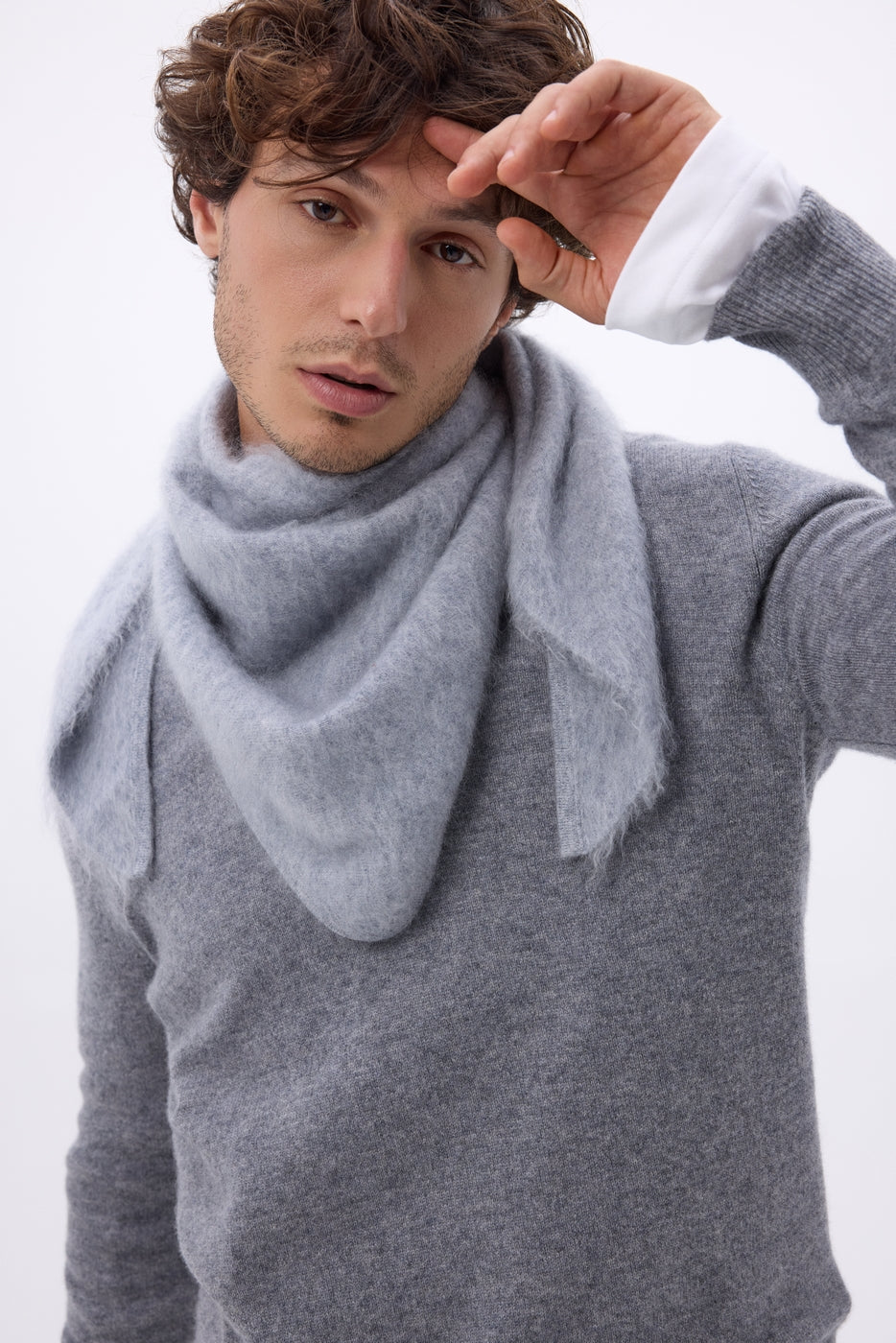 Bandana Triangle Oversize – Cachemire Brossé Brea - Gris Clair - Homme