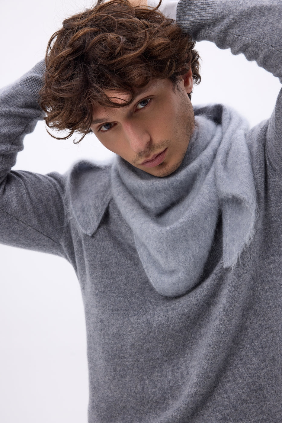 Bandana Triangle Oversize – Cachemire Brossé Brea - Gris Clair - Homme