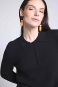 Pull Col Polo Boutons Brume - Noir - Femme