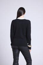 Jersey de cuello polo con botones Brume - Negro blanco - Mujer