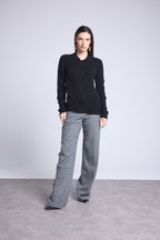 Pull Col Polo Boutons Brume - Noir - Femme