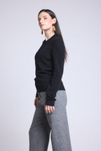Pull Col Polo Boutons Brume - Noir - Femme