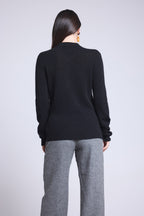 Pull Col Polo Boutons Brume - Noir - Femme
