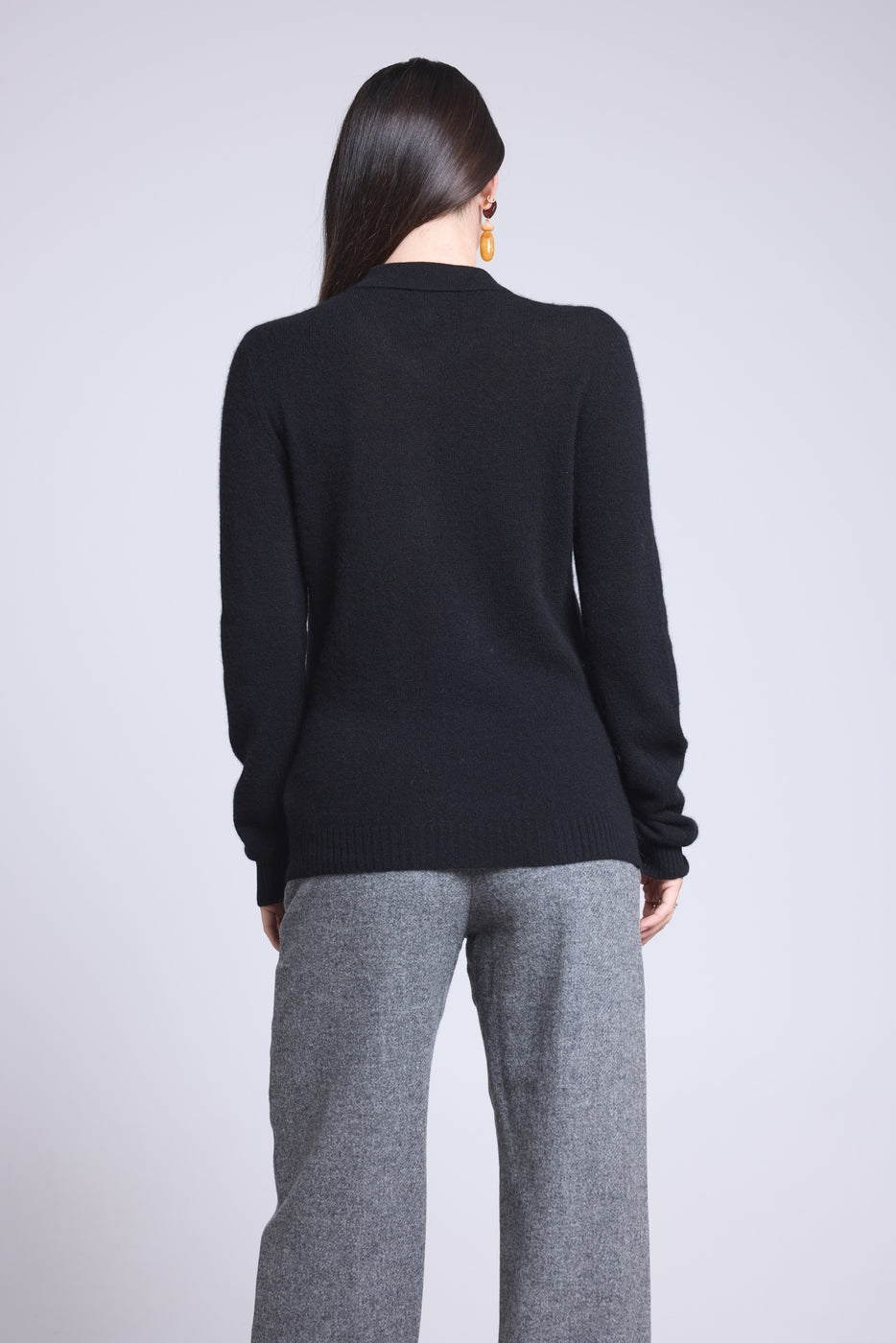 Pull Col Polo Boutons Brume - Noir - Femme