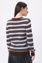 Pull Col Rond À Rayures Brume - Bleu Ciel, Brown, Blanc - Femme