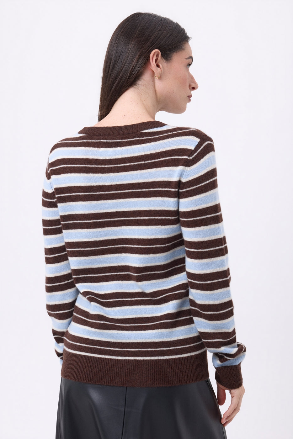 Pull Col Rond À Rayures Brume - Bleu Ciel, Brown, Blanc - Femme