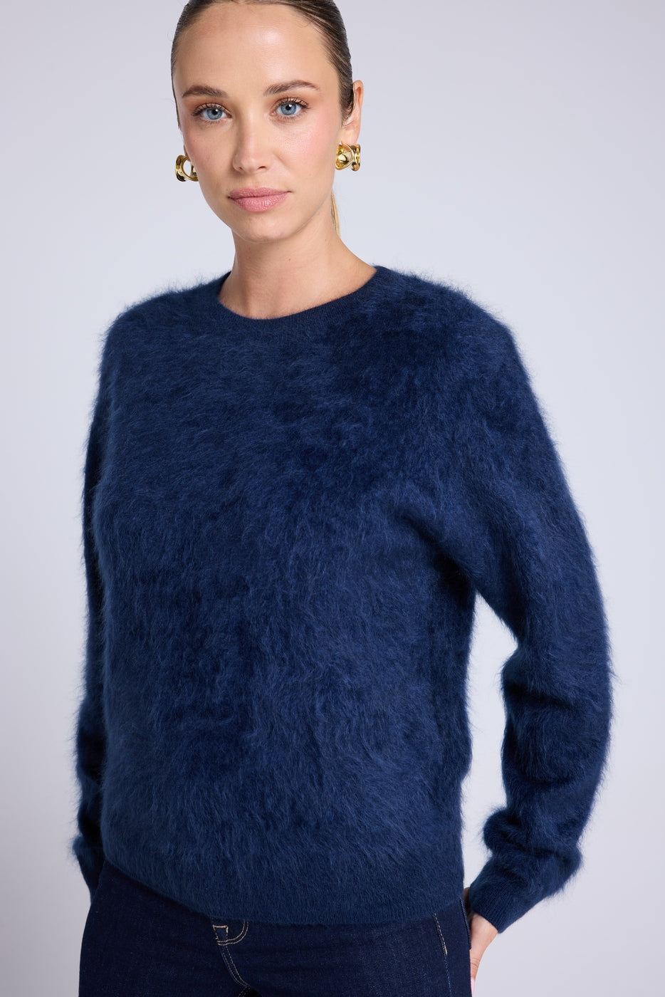 Bruna Brushed Cashmere Drop-Shoulder Jumper - Navy Blue - Women