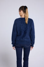 Bruna Brushed Cashmere Drop-Shoulder Jumper - Navy Blue - Women