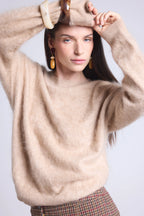 Pull Oversize Cachemire Brosse Brushy - Beige Creme - Femme