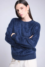 Pull Oversize Cachemire Brosse Brushy - Bleu Marine - Femme