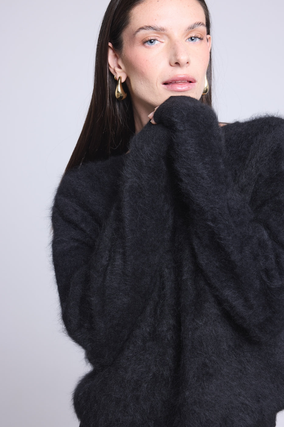 Pull Oversize Cachemire Brosse Brushy - Noir - Femme