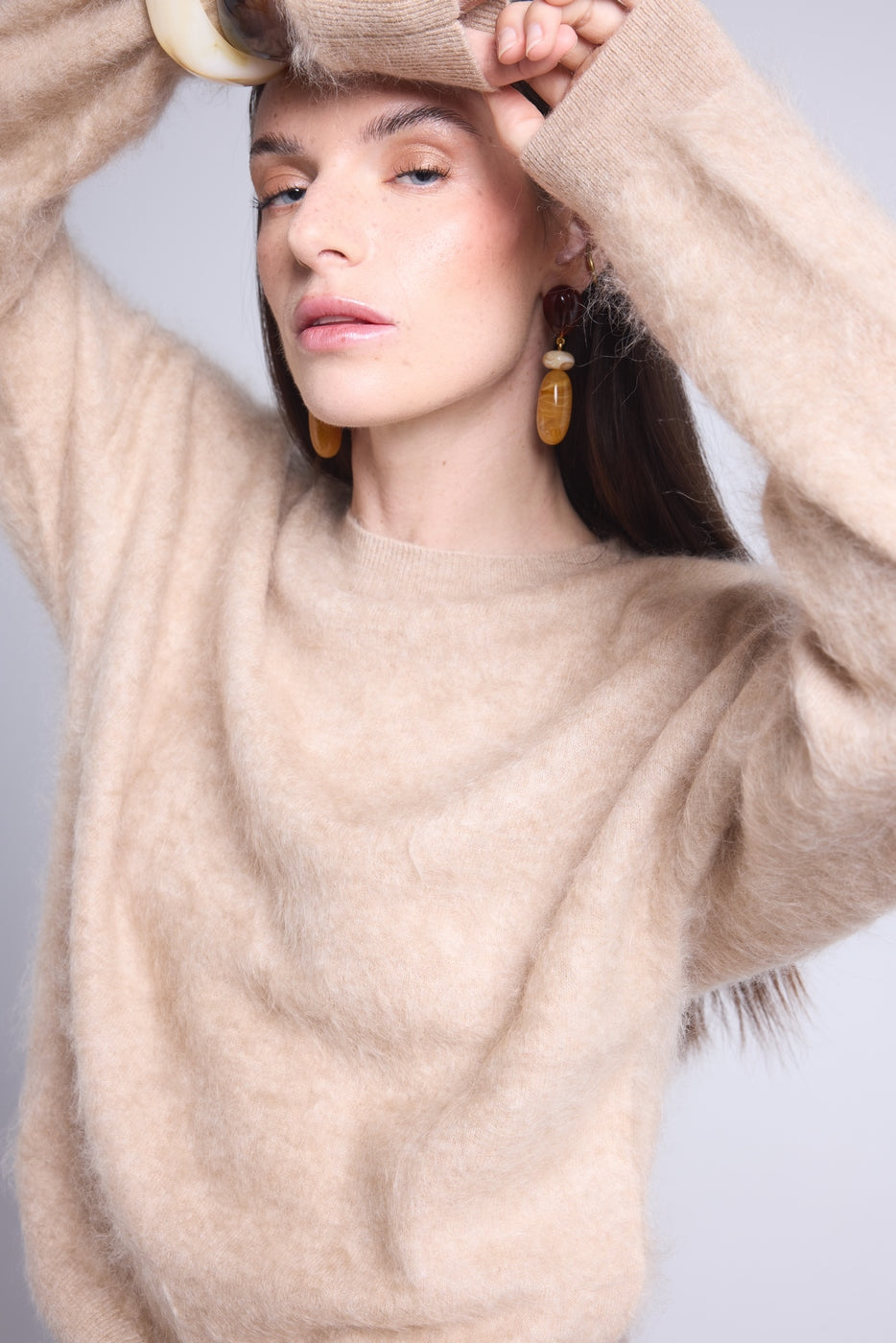Pull Oversize Cachemire Brosse Brushy - Beige Creme - Femme
