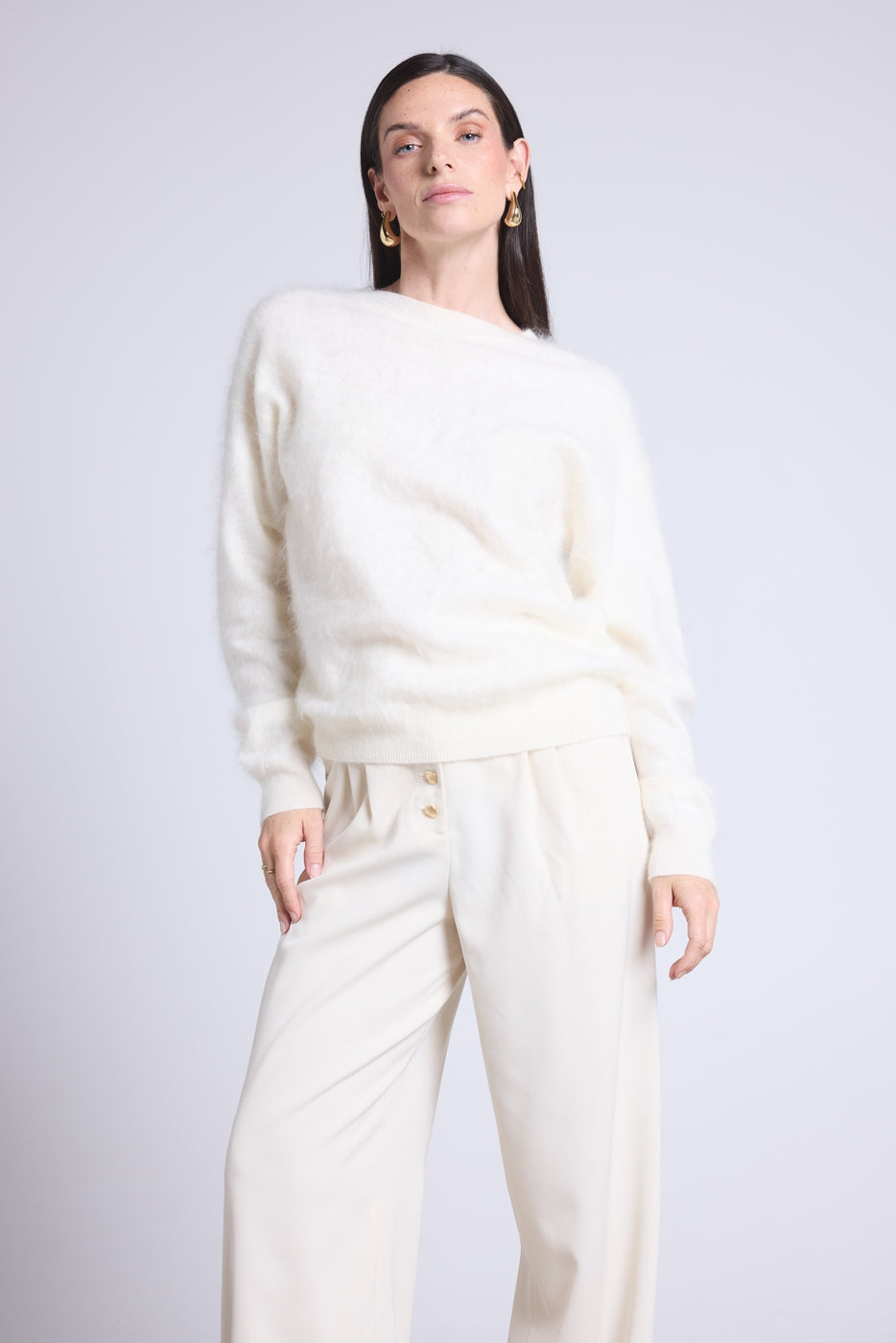 Pull Oversize Cachemire Brosse Brushy - Blanc - Femme