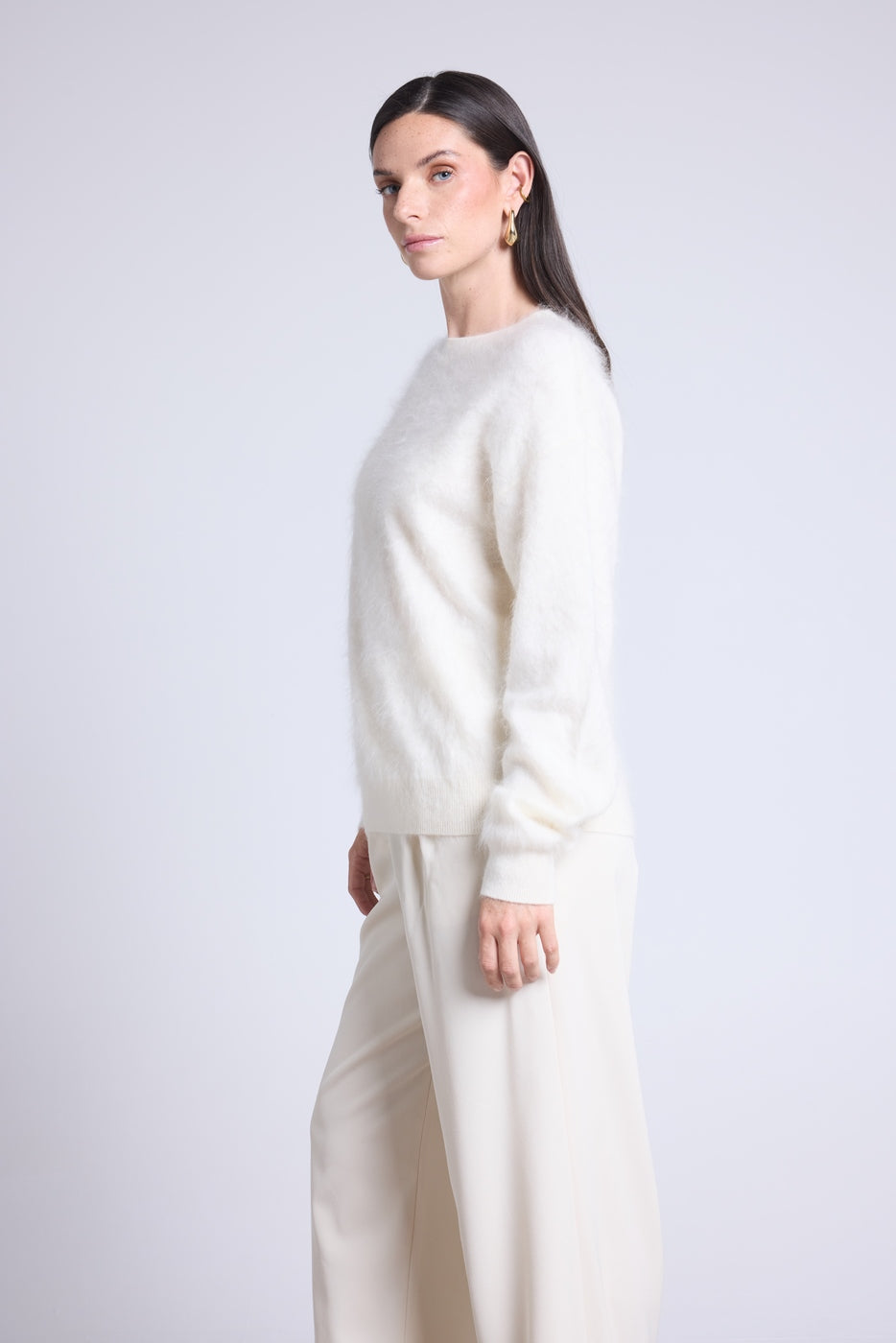Jersey Oversize Cachemira Cepillada Brushy - Blanco - Mujer