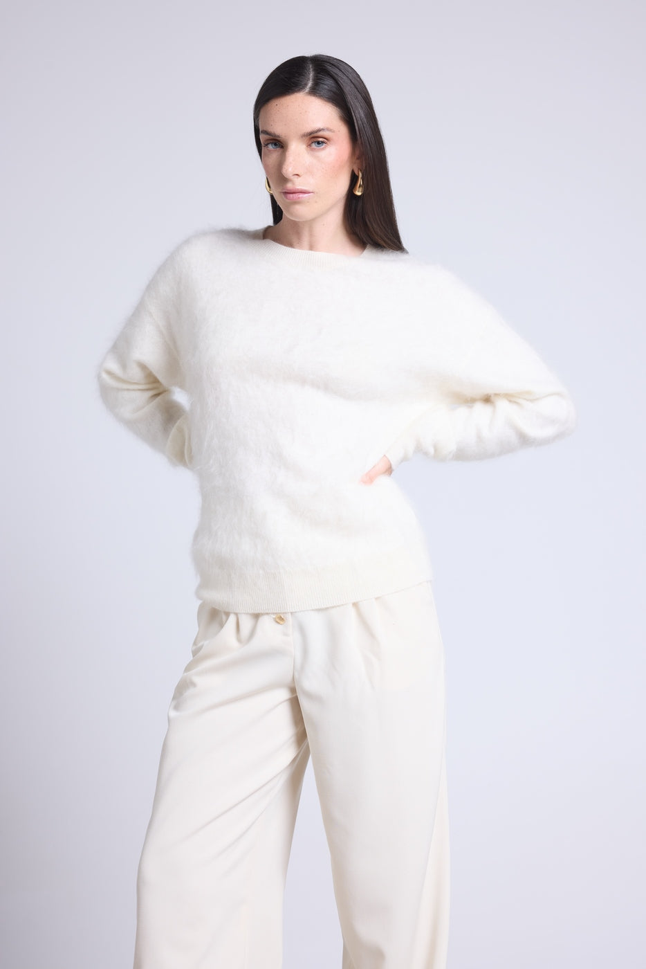 Jersey Oversize Cachemira Cepillada Brushy - Blanco - Mujer