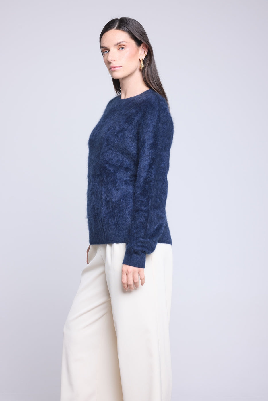 Pull Oversize Cachemire Brosse Brushy - Bleu Marine - Femme