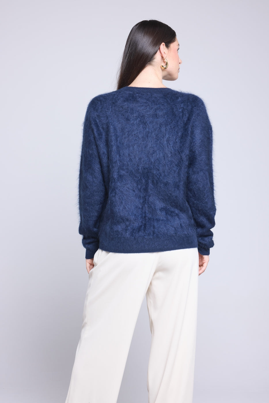 Pull Oversize Cachemire Brosse Brushy - Bleu Marine - Femme