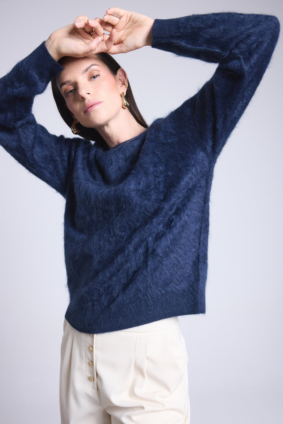 Pull Oversize Cachemire Brosse Brushy - Bleu Marine - Femme