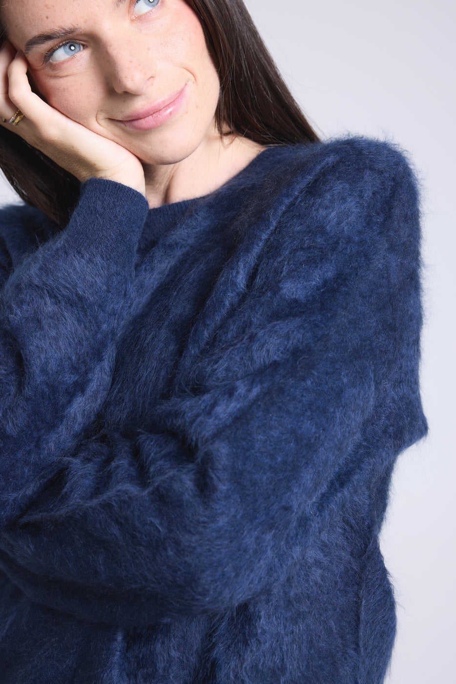 Pull Oversize Cachemire Brosse Brushy - Bleu Marine - Femme