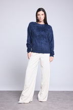 Pull Oversize Cachemire Brosse Brushy - Bleu Marine - Femme