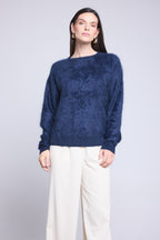 Pull Oversize Cachemire Brosse Brushy - Bleu Marine - Femme