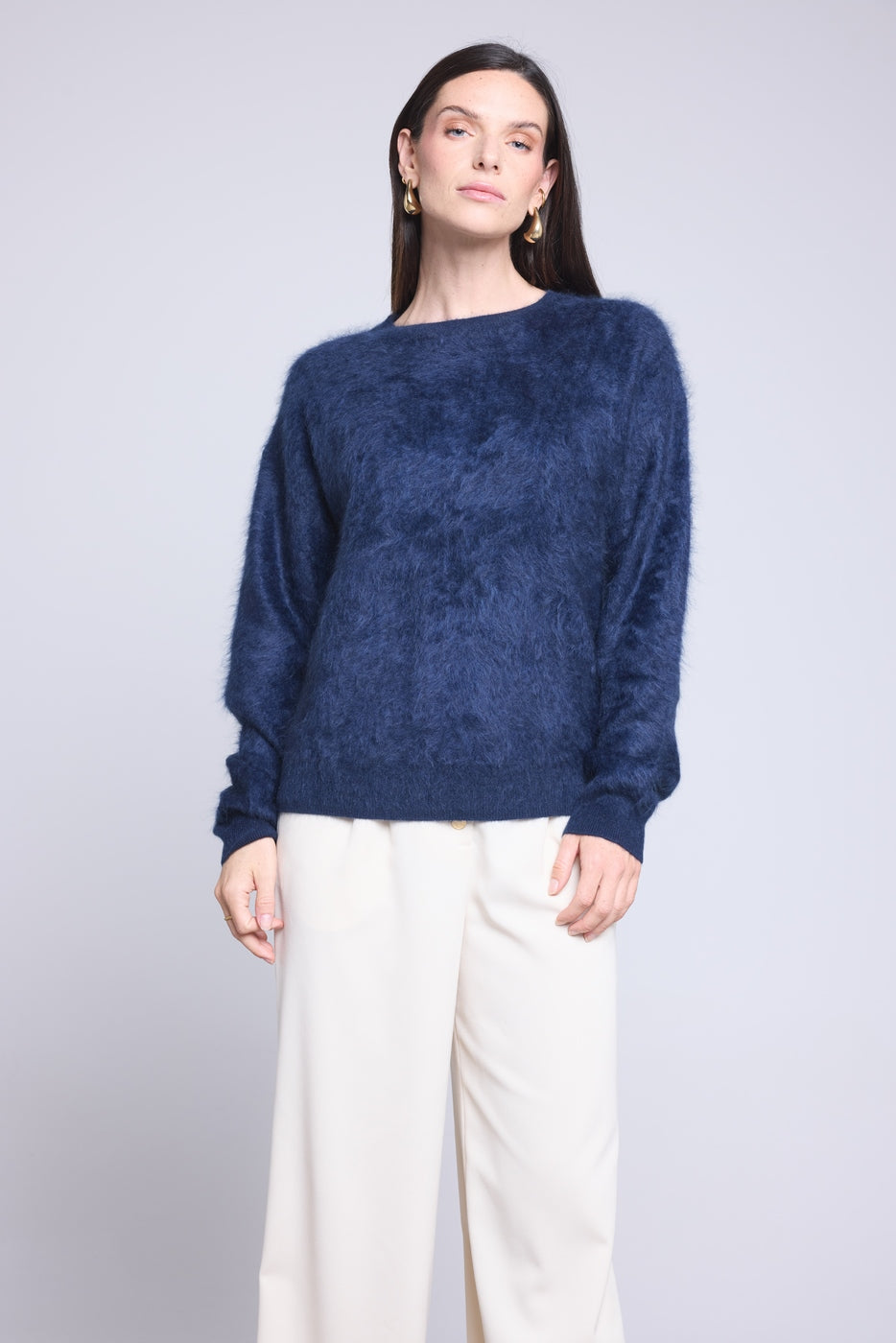 Pull Oversize Cachemire Brosse Brushy - Bleu Marine - Femme