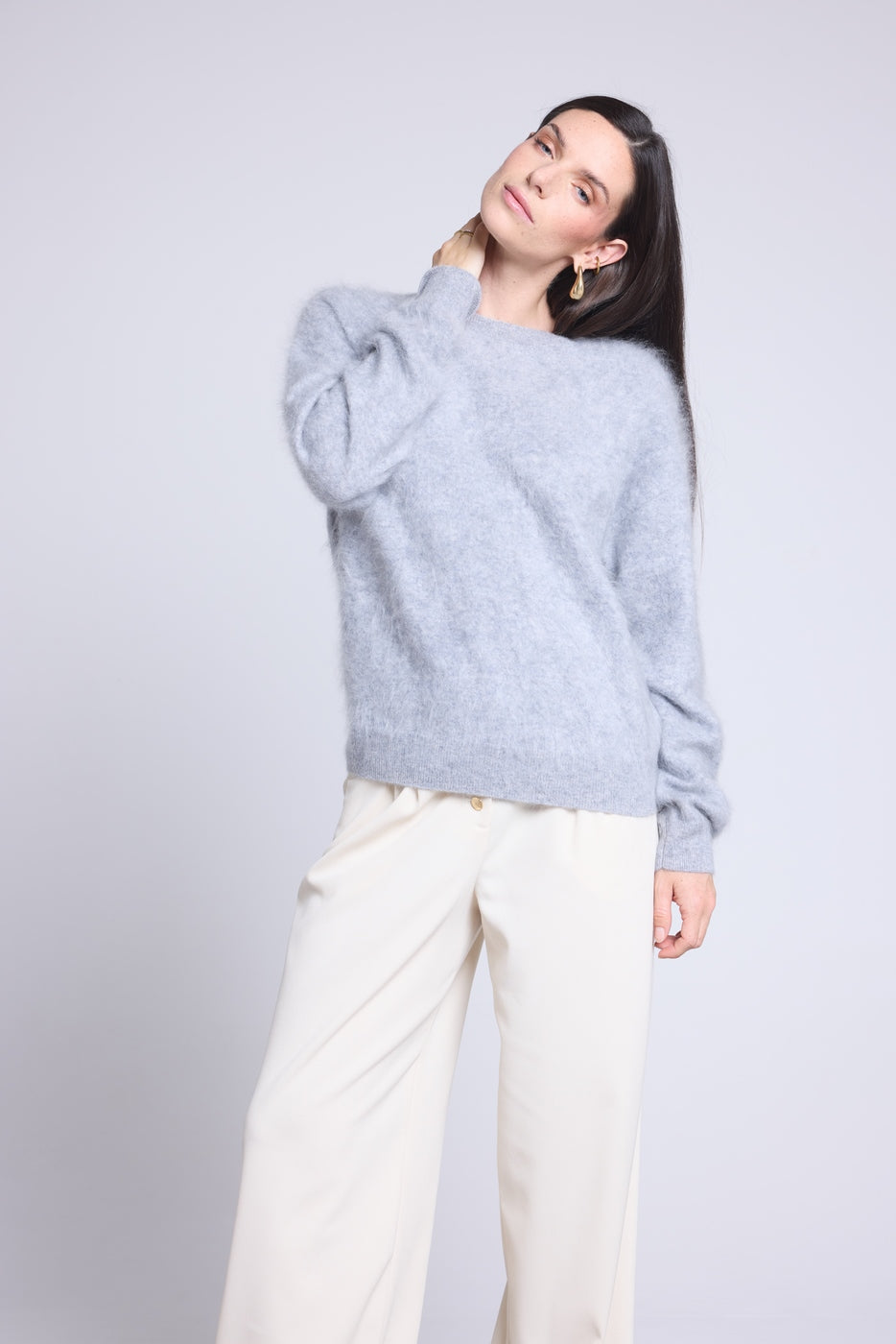 Jersey oversize de cachemira cepillada Brushy - Gris claro - Mujer