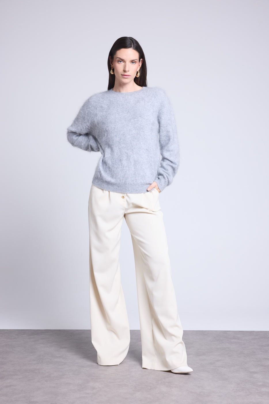 Jersey oversize de cachemira cepillada Brushy - Gris claro - Mujer