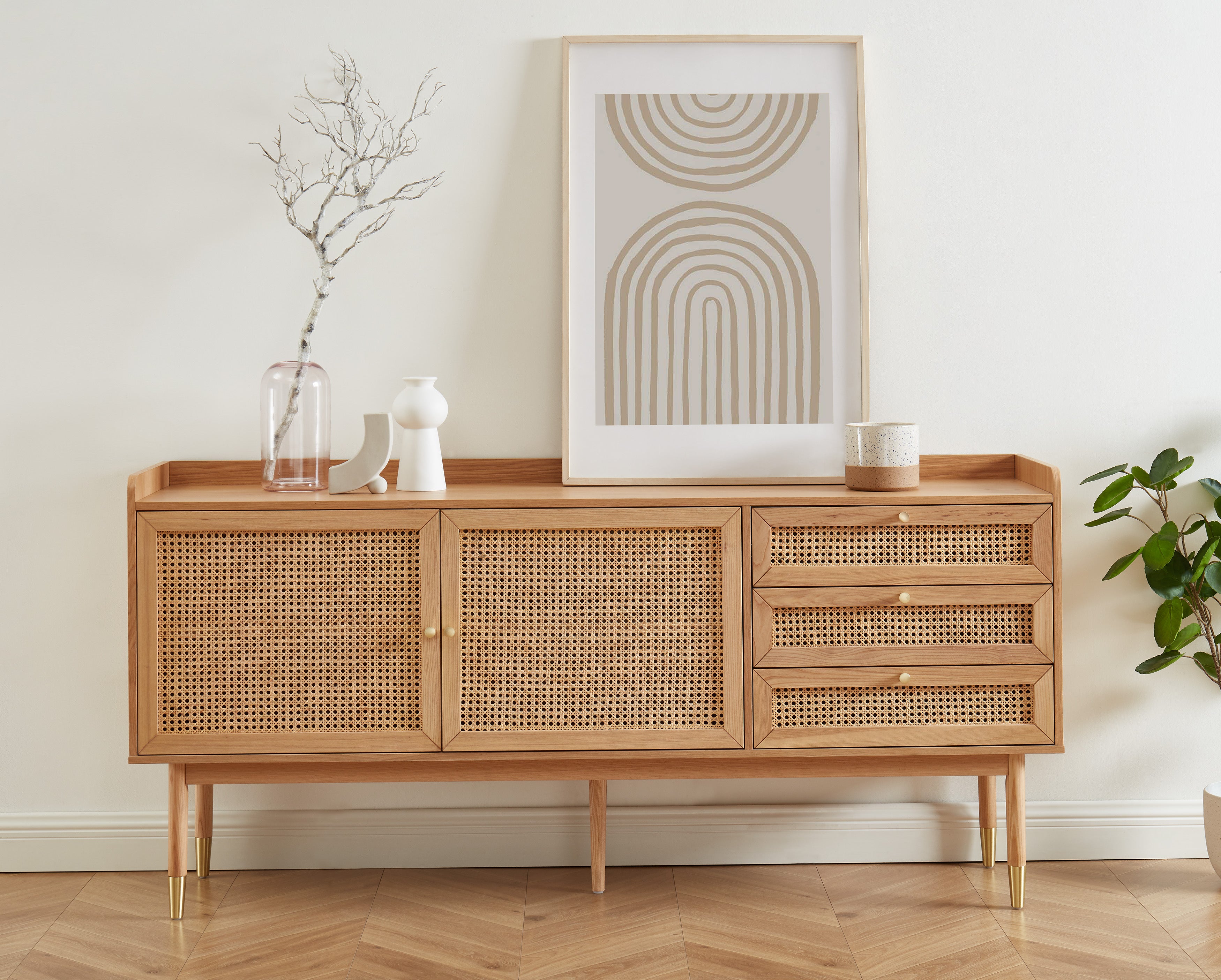 Leon - Sideboard - Oak And Rattan Caning