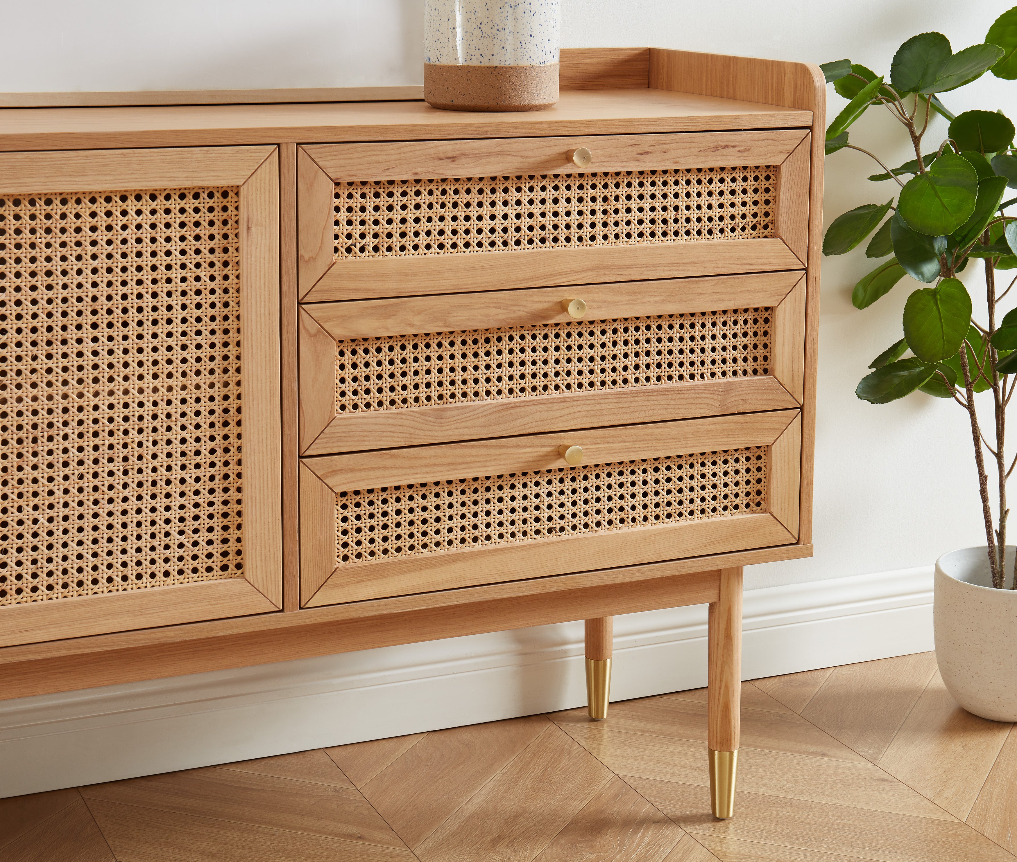 Leon - Sideboard - Oak And Rattan Caning