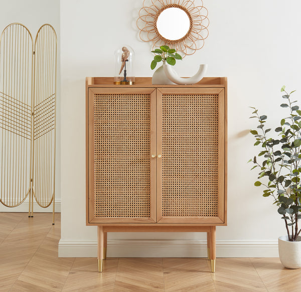 Leon - Buffet Haut - Placage Chêne & Cannage Rotin