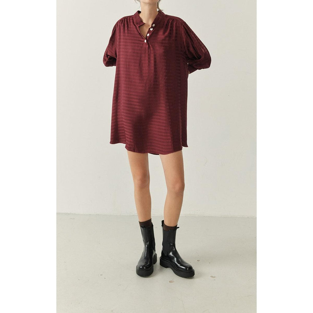 Robe Courte Ample Col Boutonné - Cardinal - Femme
