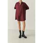 Robe Courte Ample Col Boutonné - Cardinal - Femme