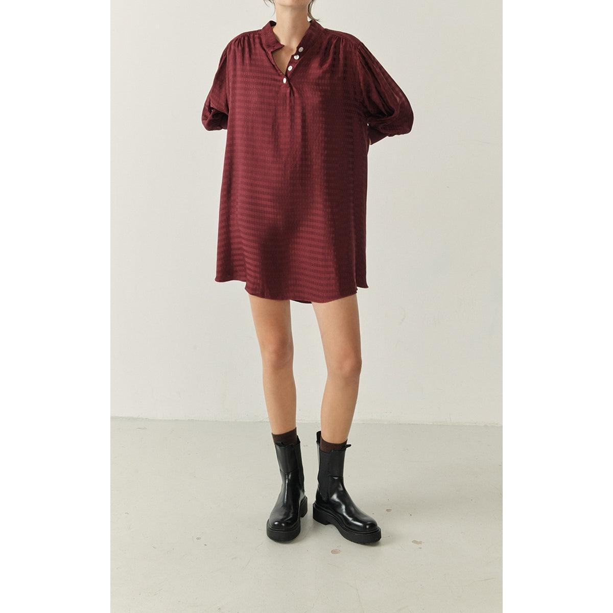 Robe Courte Ample Col Boutonné - Cardinal - Femme