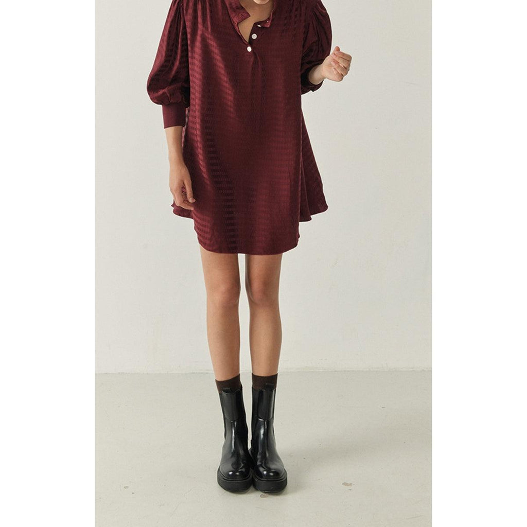Robe Courte Ample Col Boutonné - Cardinal - Femme