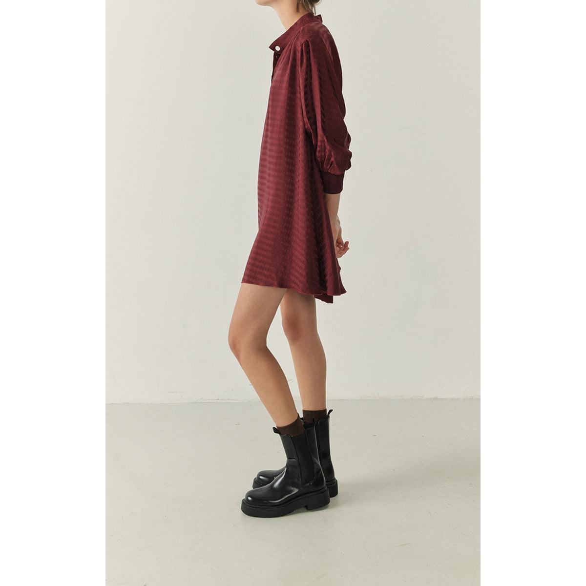 Robe Courte Ample Col Boutonné - Cardinal - Femme