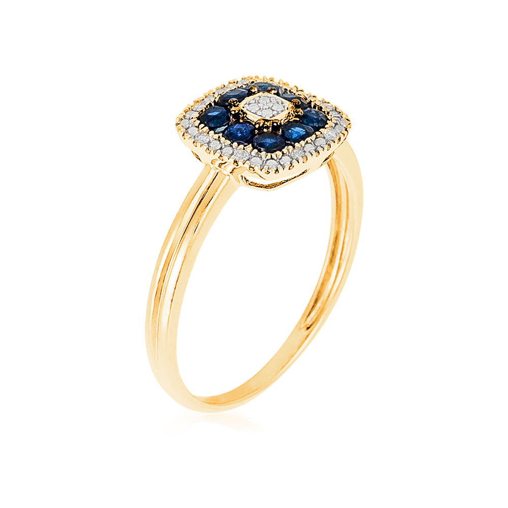 Anillo "Volga" Diamantes 0,03/8 & Zafiro 0,58/8 - Oro Amarillo 375/1000