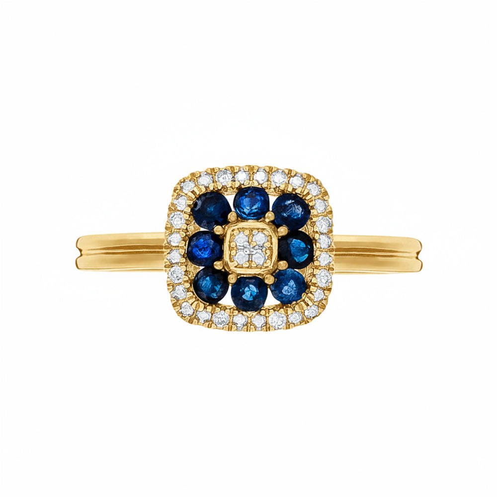 Anillo "Volga" Diamantes 0,03/8 & Zafiro 0,58/8 - Oro Amarillo 375/1000