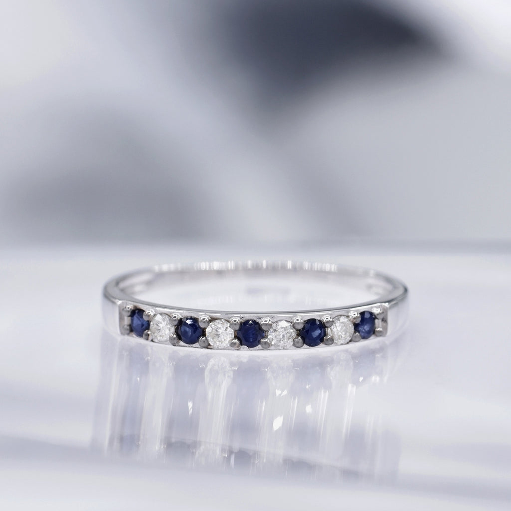 "Séoul" Ring Diamonds 0.11/4 & Sapphire 0.25/5 - White Gold 375/1000
