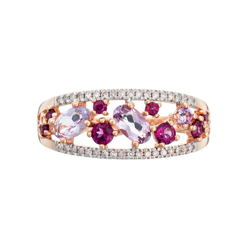 Bague "Amore" 0,12/36, Rhodolite Garnet 0,37/8 Et Améthyste Rose 0,53/3 - Or Rose 375/1000