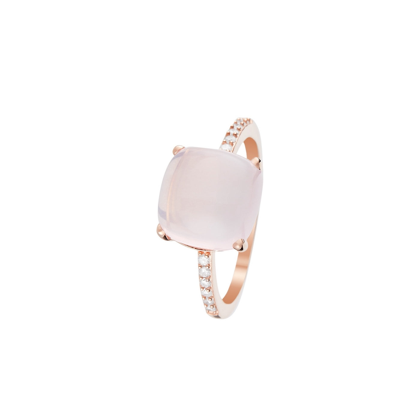 "Rose Dragée" Ring Diamonds 0.11/12 & Rose Quartz 4.8/1 - Rose Gold 375/1000