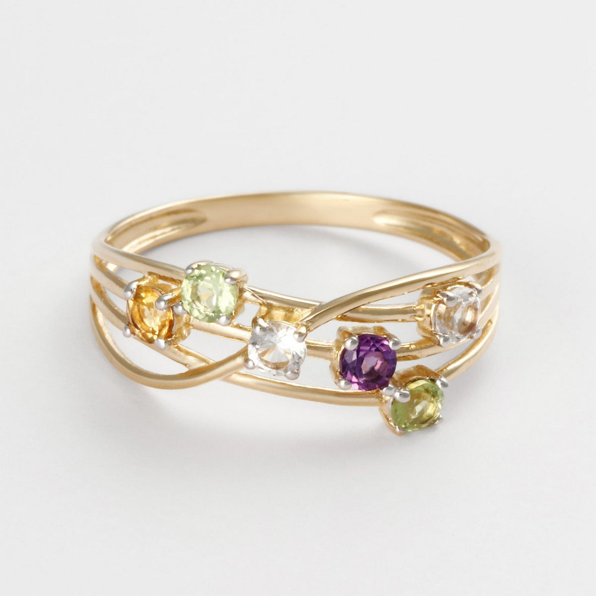 Ring "Colorama" citrien, peridoot, witte topaas & amethist 0,54/6 - 375/1000 geelgoud