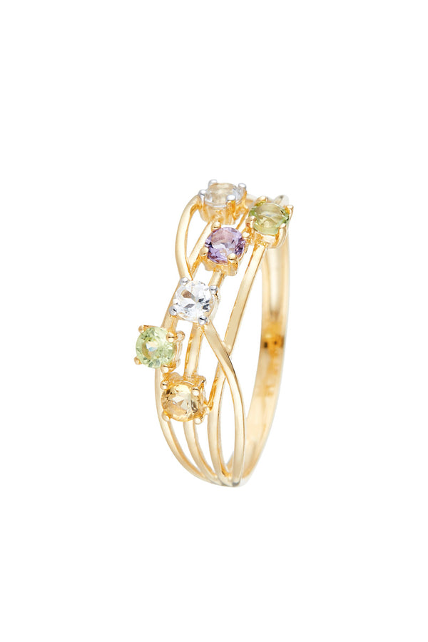 Anillo "Colorama" Citrino, Peridoto, Topacio Blanco & Amatista 0,54/6