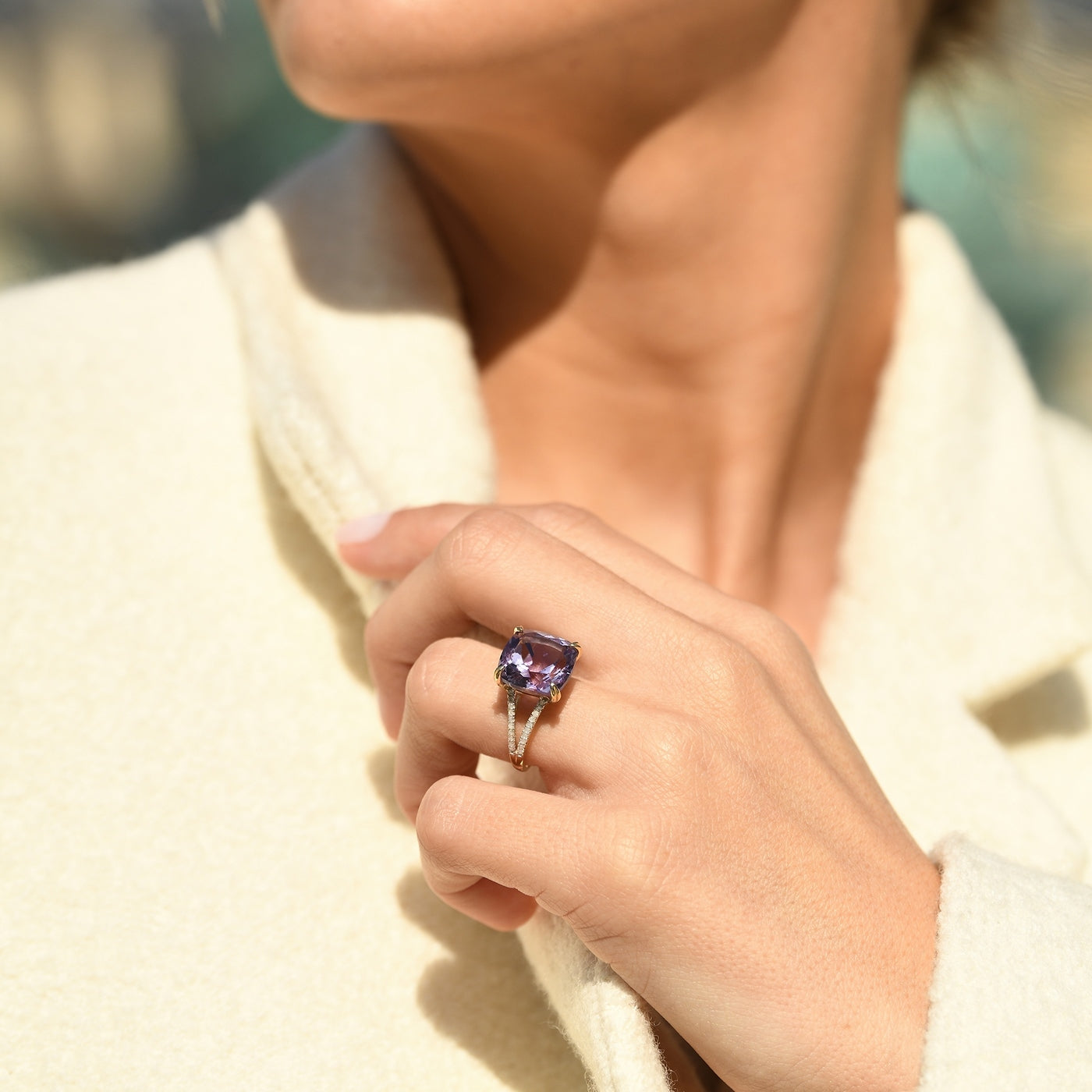 "Pink Fiction" Ring Diamonds 0.25/40 & Pink Amethyst 7.92/1 - Yellow Gold 375/1000