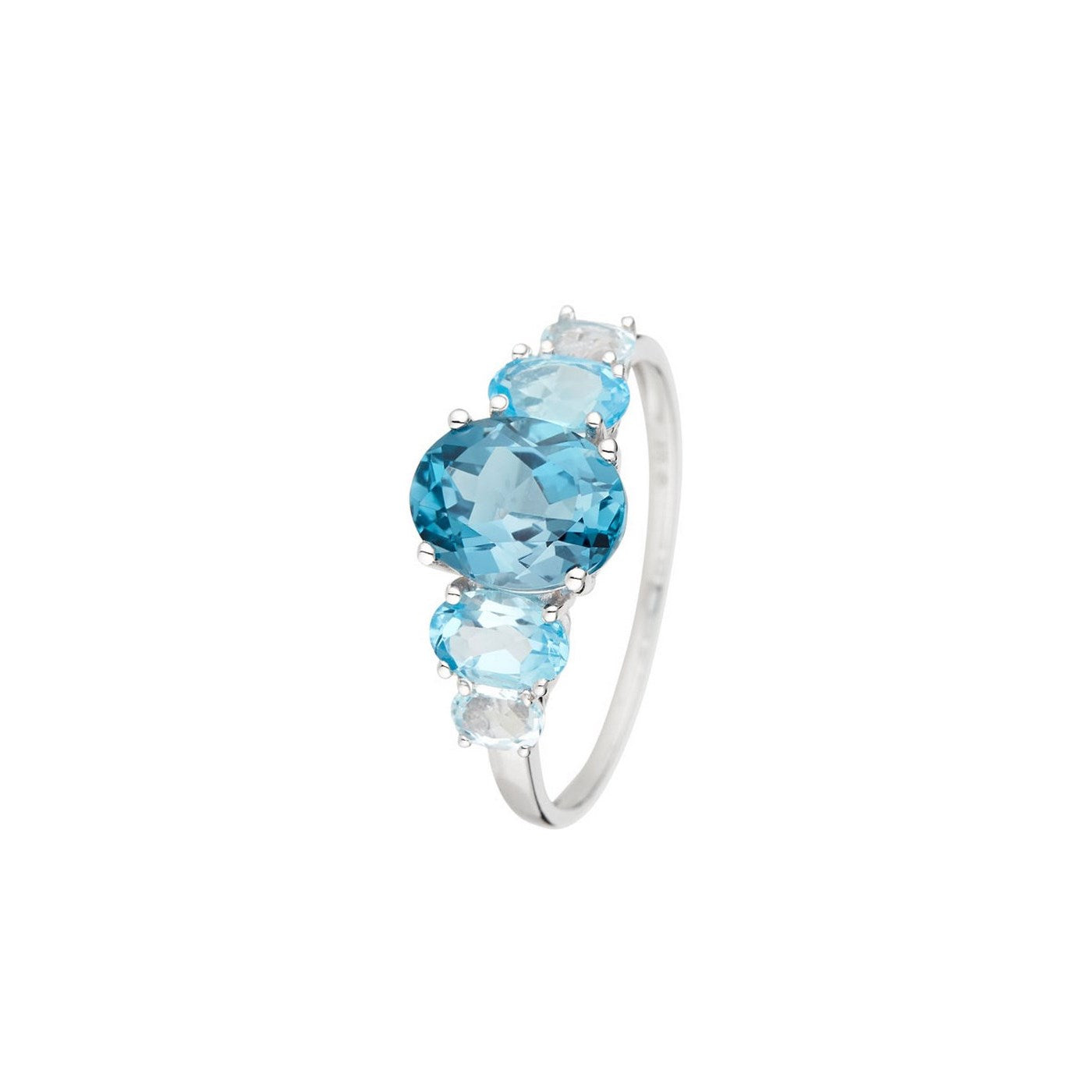 "Blue Hill" Swiss Blue, London Blue And Sky Blue Topaz Ring - 375/1000 White Gold