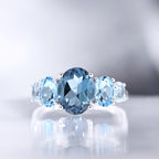 "Blue Hill" Swiss Blue, London Blue And Sky Blue Topaz Ring - 375/1000 White Gold