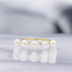 Anillo De Perlas "Crown" 4Mm*5 Y 0.040 Diamantes - Oro Amarillo 375/1000