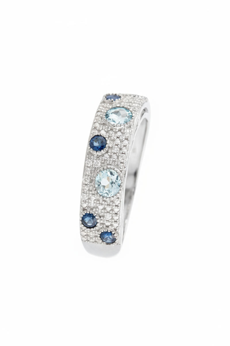 Anillo “Majunga” D 0.056/16 Zafiro 0.4/4 Topacio azul 0.528/3