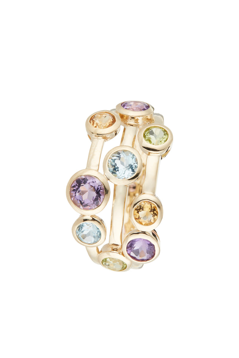 Anillo “Kamina” Amatista 0.62/3 Topacio Azul 0.5/2 Citrino 0.11/2 Peridoto 0.17/2